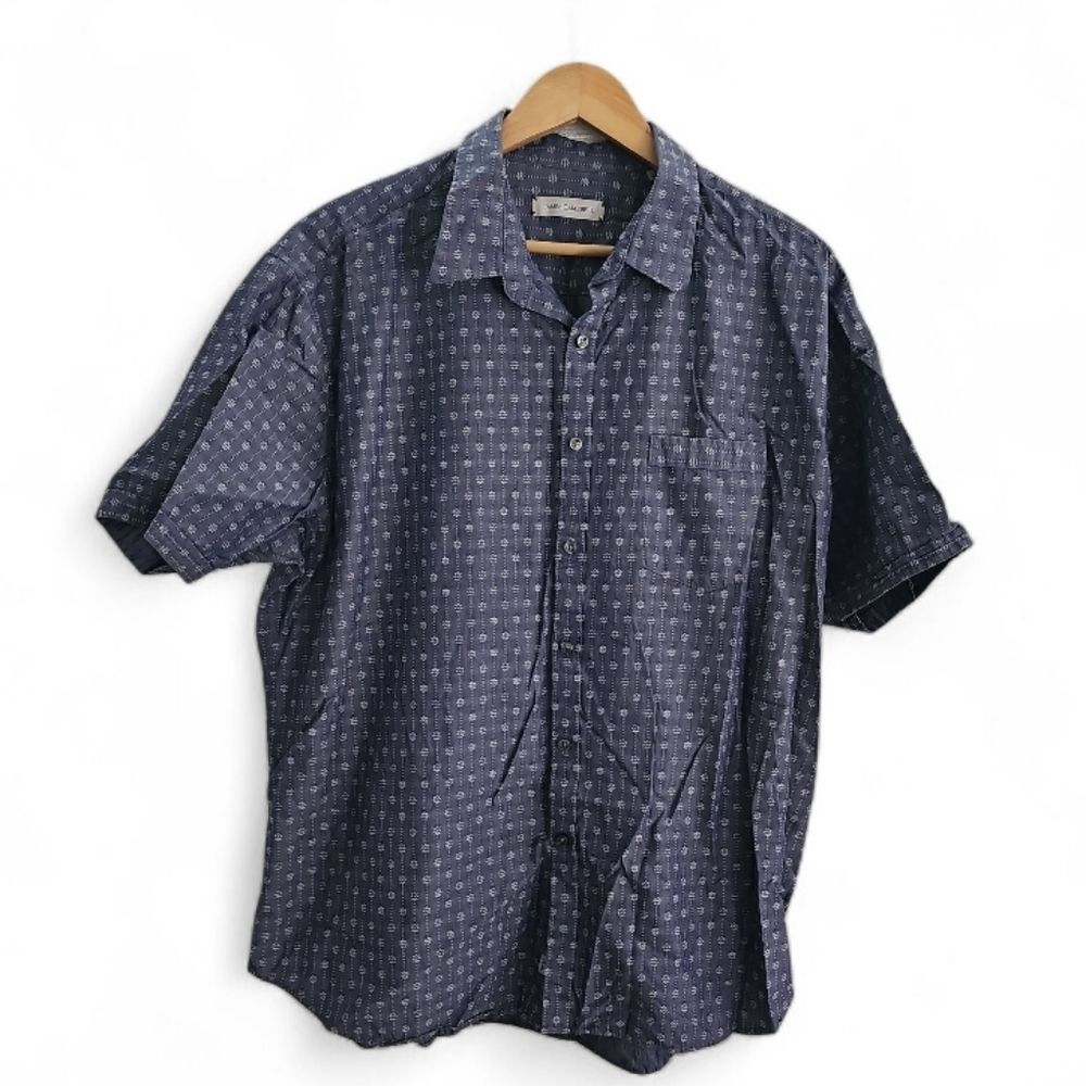 James Campbell 100% Cotton Geometric Button Up Men XXL Blue Casual Shirt Resort